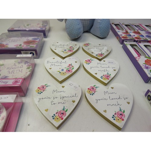 225 - Collection of mum pins and dishes, four wooden trinket boxes and a teddy door stop