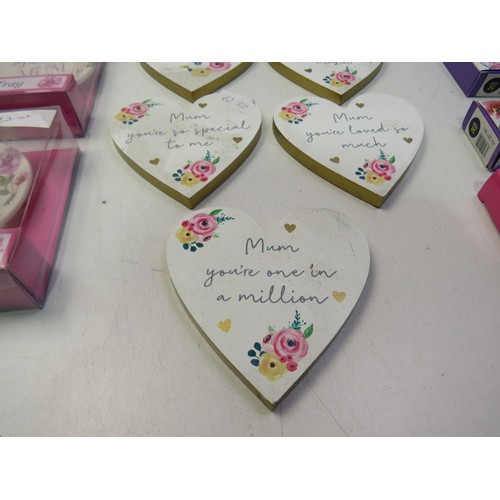 225 - Collection of mum pins and dishes, four wooden trinket boxes and a teddy door stop