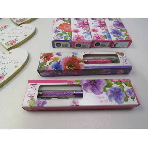 225 - Collection of mum pins and dishes, four wooden trinket boxes and a teddy door stop