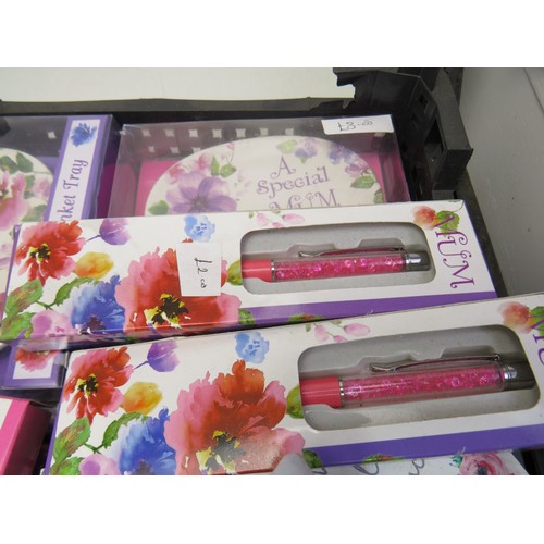 225 - Collection of mum pins and dishes, four wooden trinket boxes and a teddy door stop