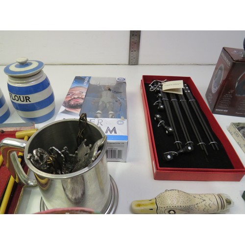 227 - Box of miscellaneous items including TG Green, pipe stand etc