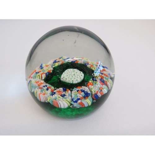 69 - Whitefriars lens cut Millefiori canes paperweight and Millefiori glass paperweight.