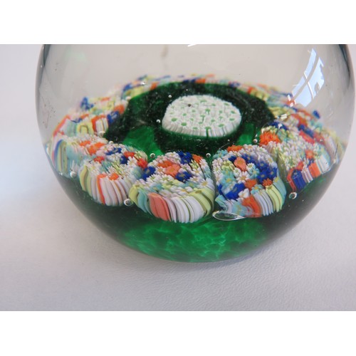 69 - Whitefriars lens cut Millefiori canes paperweight and Millefiori glass paperweight.