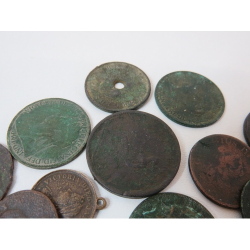 41 - George III 1774 half penny mounted and other Georgian coins and tokens