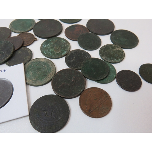 41 - George III 1774 half penny mounted and other Georgian coins and tokens