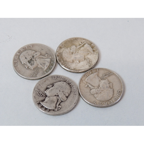 41B - Four USA silver Washington Quarter dollars 90% silver