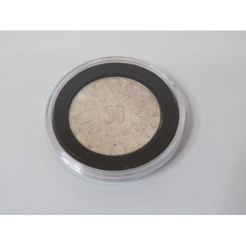 50 - Republic of Austria 1964 silver 50 Shillings 900% fine silver - Winter Olympics.