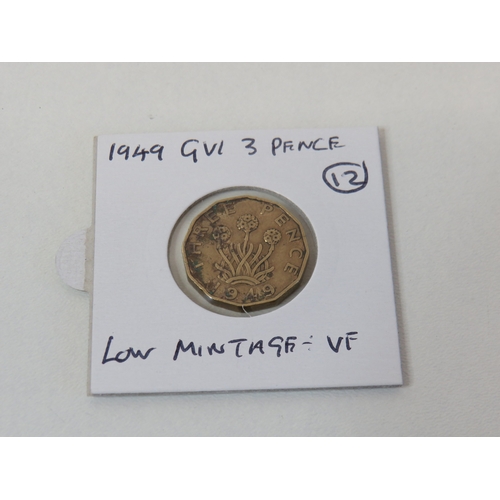 56 - 1949 GVi Threepence rare mintage.