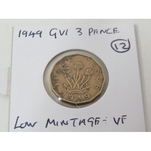 56 - 1949 GVi Threepence rare mintage.