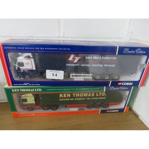 14 - Two boxed Corgi Limited Edition trucks to include Van Der Linden bv and Ken Thomas LTD