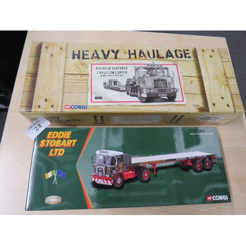 24 - Two boxed Corgi trucks to include Eddie Stobart and Heavy Haulage Atkinson Venturer