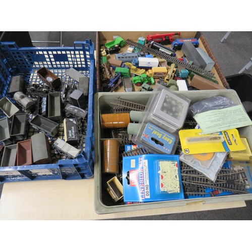 28 - Job lot of model railway items to include trains, trackside vehicles, track etc