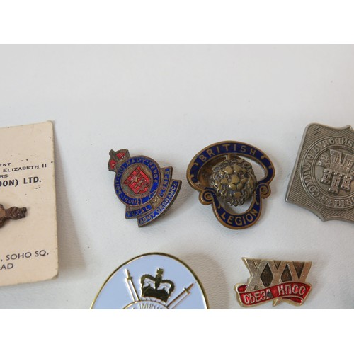 Fifteen assorted pin badges including military
