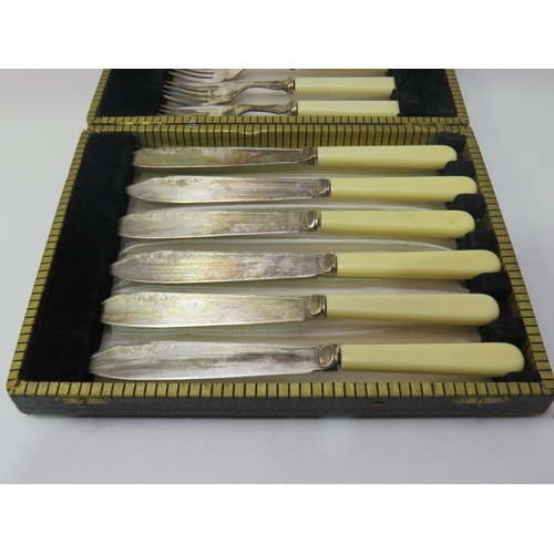 120 - EPNS fish cutlery set with knives and forks.