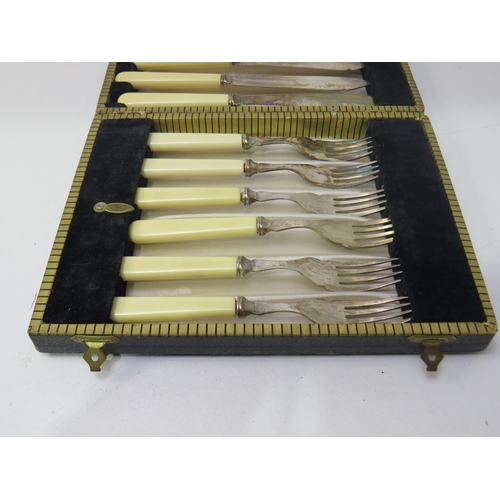 120 - EPNS fish cutlery set with knives and forks.
