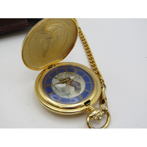 81 - Eagle Pocket Watch with leather case, Reville Coronation butterfly brooch with original box and a Sc... 