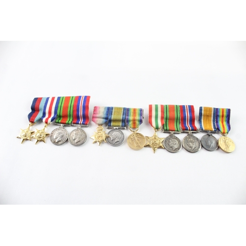 16 - Mounted Miniature Medal Groups Inc WW1 1914-15 Trio, WW2 Italy Star Group, Etc
