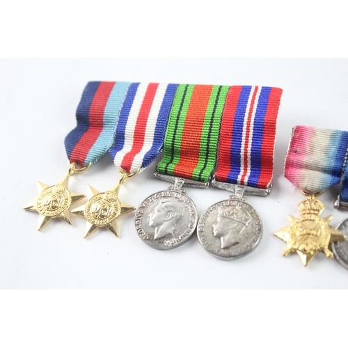 16 - Mounted Miniature Medal Groups Inc WW1 1914-15 Trio, WW2 Italy Star Group, Etc