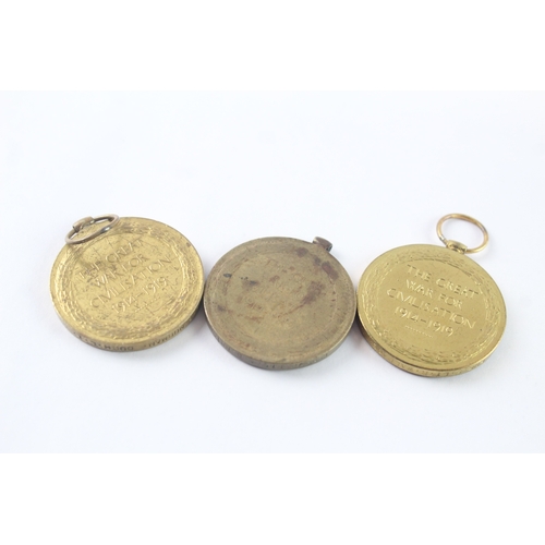 18 - WW1 Victory Medals To S.Lt Wallace RNR, Pte Norman Durh L.I & Pte Bridger Suss R