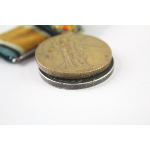 19 - Mounted WW1 Medal Pair Named- 406259  Dvr A. Taylor R.E