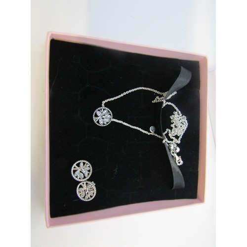 107 - Pandora sterling silver necklace and earring set