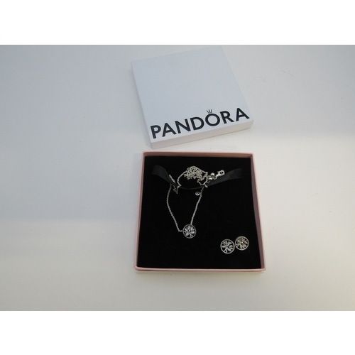 107 - Pandora sterling silver necklace and earring set