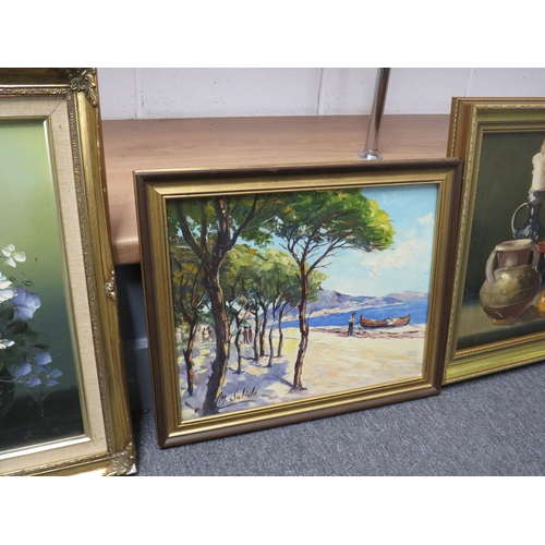 109 - Four large framed oil paintings.