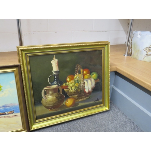 109 - Four large framed oil paintings.