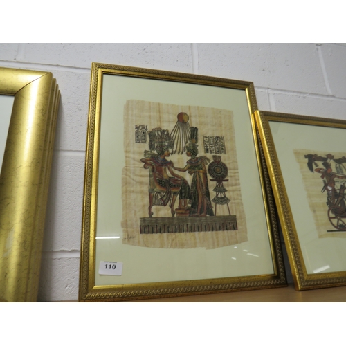 110 - Three framed pictures including Egyptian papyrus.