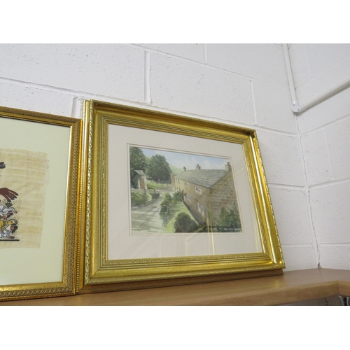 110 - Three framed pictures including Egyptian papyrus.