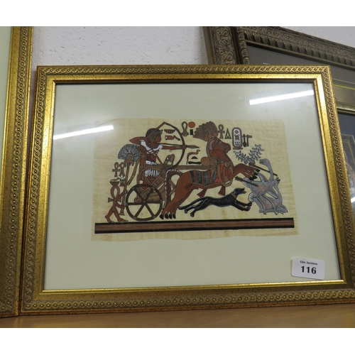 116 - Three framed Egyptian papyrus pictures.