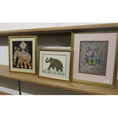 118 - Three framed oriental pictures.