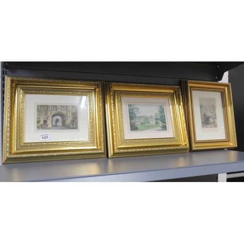 121 - Three gold gilt framed pictures including watercolour painting.