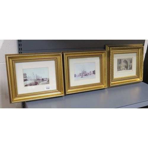 122 - Three gilt framed pictures including watercolour paintings.