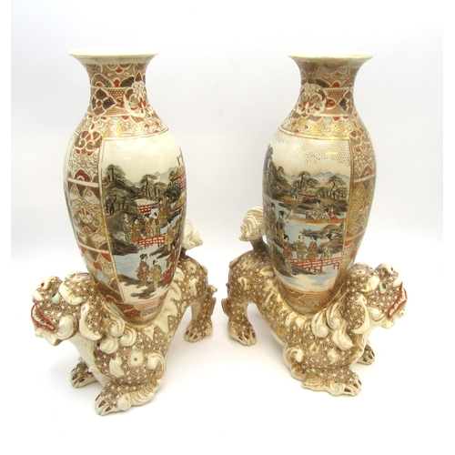 1 - A pair of Japanese Satsuma Kylim Temple Dog vases, signed and dated.
C1880/1890