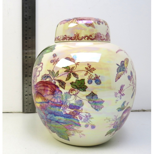 8 - A set of three Mason's pearl lustre Fruit Basket design Ginger jars.