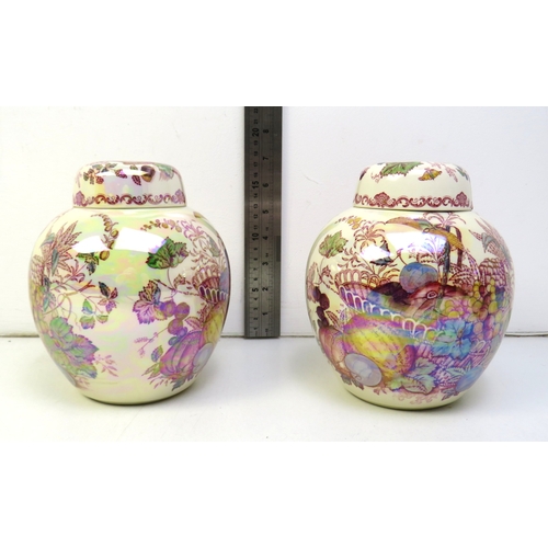 8 - A set of three Mason's pearl lustre Fruit Basket design Ginger jars.