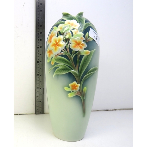 15 - Franz porcelain Plumeria vase, height 14