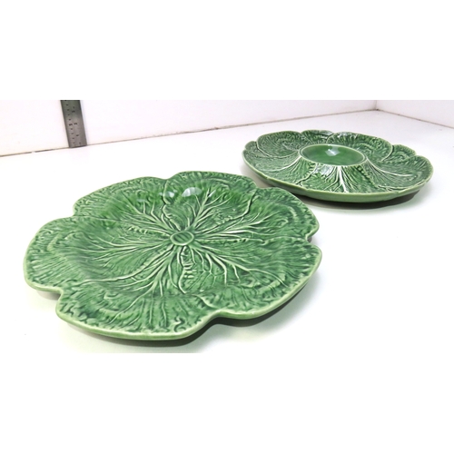 19 - Vintage plates and dishes including Borhallo Pinheiro cabbage plates and Blueberry pie dish.