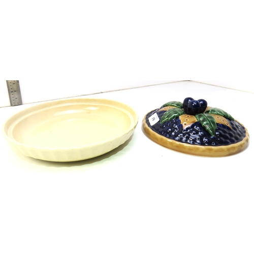 19 - Vintage plates and dishes including Borhallo Pinheiro cabbage plates and Blueberry pie dish.