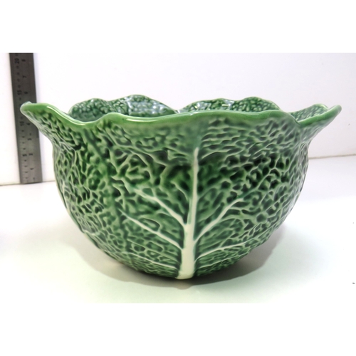 21 - Majolica green leaf fruit bowl and Bordallo Pinheiro cabbage leaf bowl.