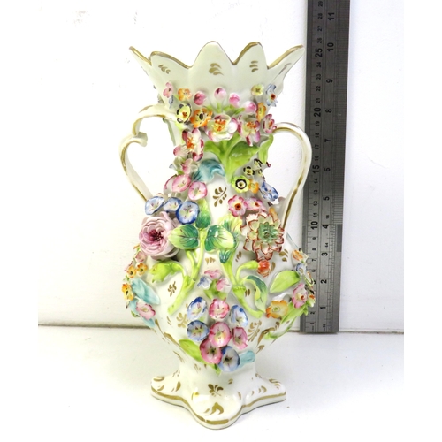 27 - Antique Coalbrookdale porcelain vase with high relief flower encrusted decoration.
c1795