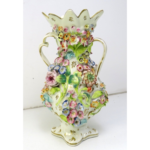 27 - Antique Coalbrookdale porcelain vase with high relief flower encrusted decoration.
c1795