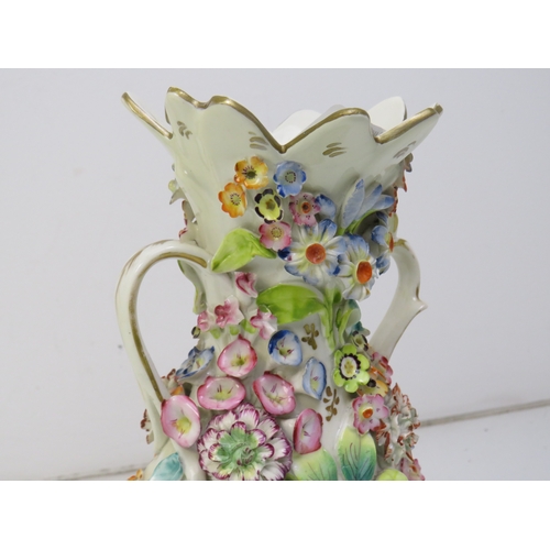 27 - Antique Coalbrookdale porcelain vase with high relief flower encrusted decoration.
c1795