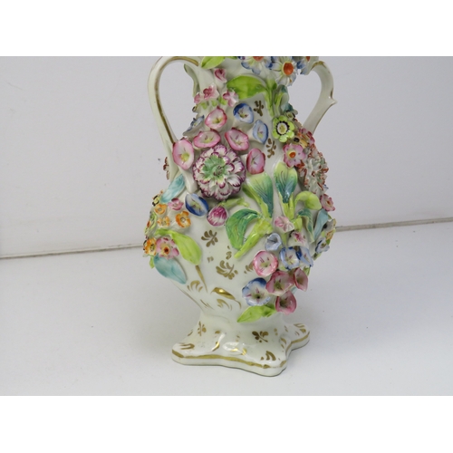 27 - Antique Coalbrookdale porcelain vase with high relief flower encrusted decoration.
c1795
