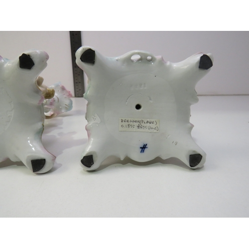 32 - A pair of 19th century Dresden porcelain figural candlesticks.