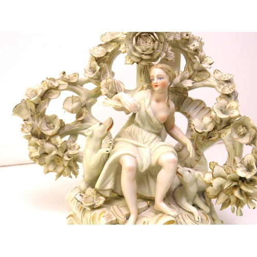 34 - Antique German Sitzendorf rococo porcelain figural (Psyche and dog) candelabrum c1870.