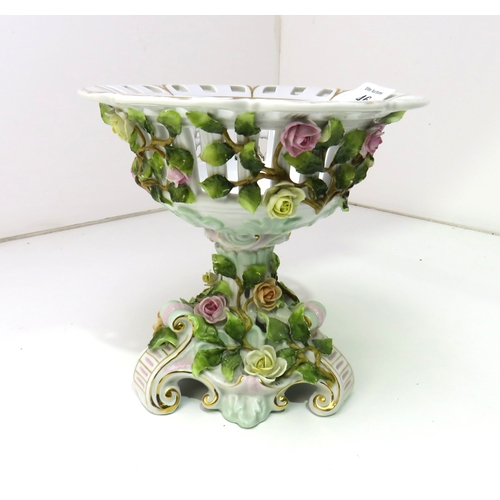 46 - Antique German Schierholz centrepiece compote bowl with floral decoration.