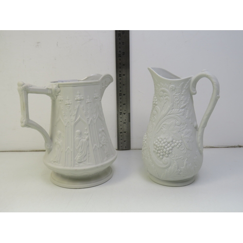 47 - Two vintage Parian ware pouring jugs.