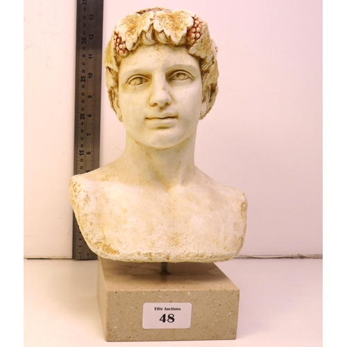 48 - Greek God Dionysus bust sculpture.